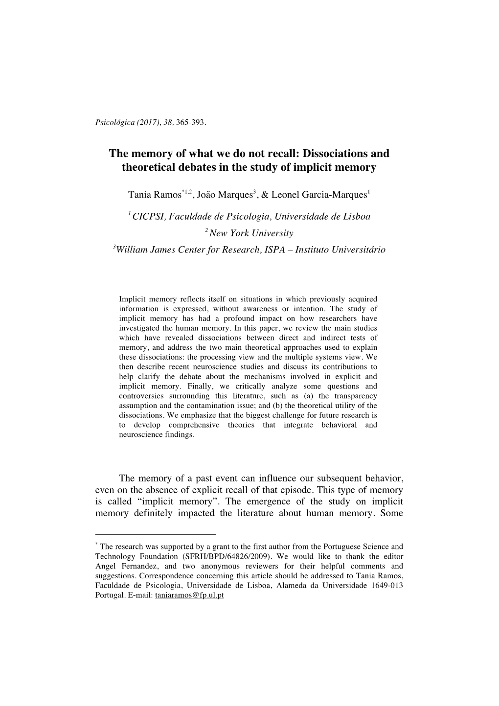 The Memory of What We Do Not Recall: Dissociations and Theoretical Debates in the Study of Implicit Memory