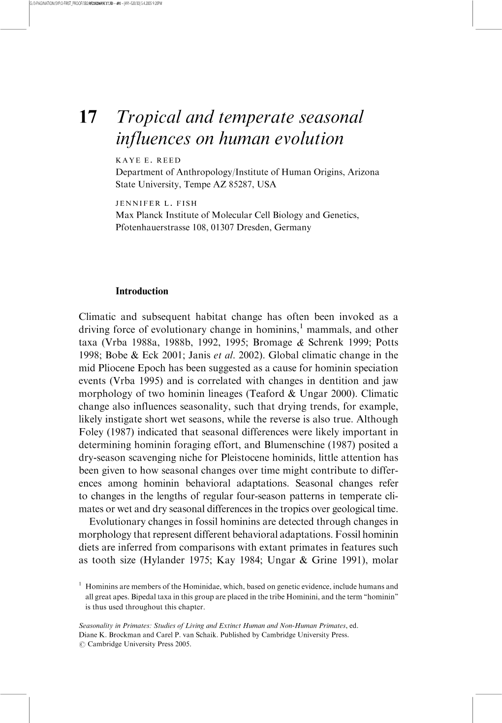 17 Tropical and Temperate Seasonal Influences on Human Evolution