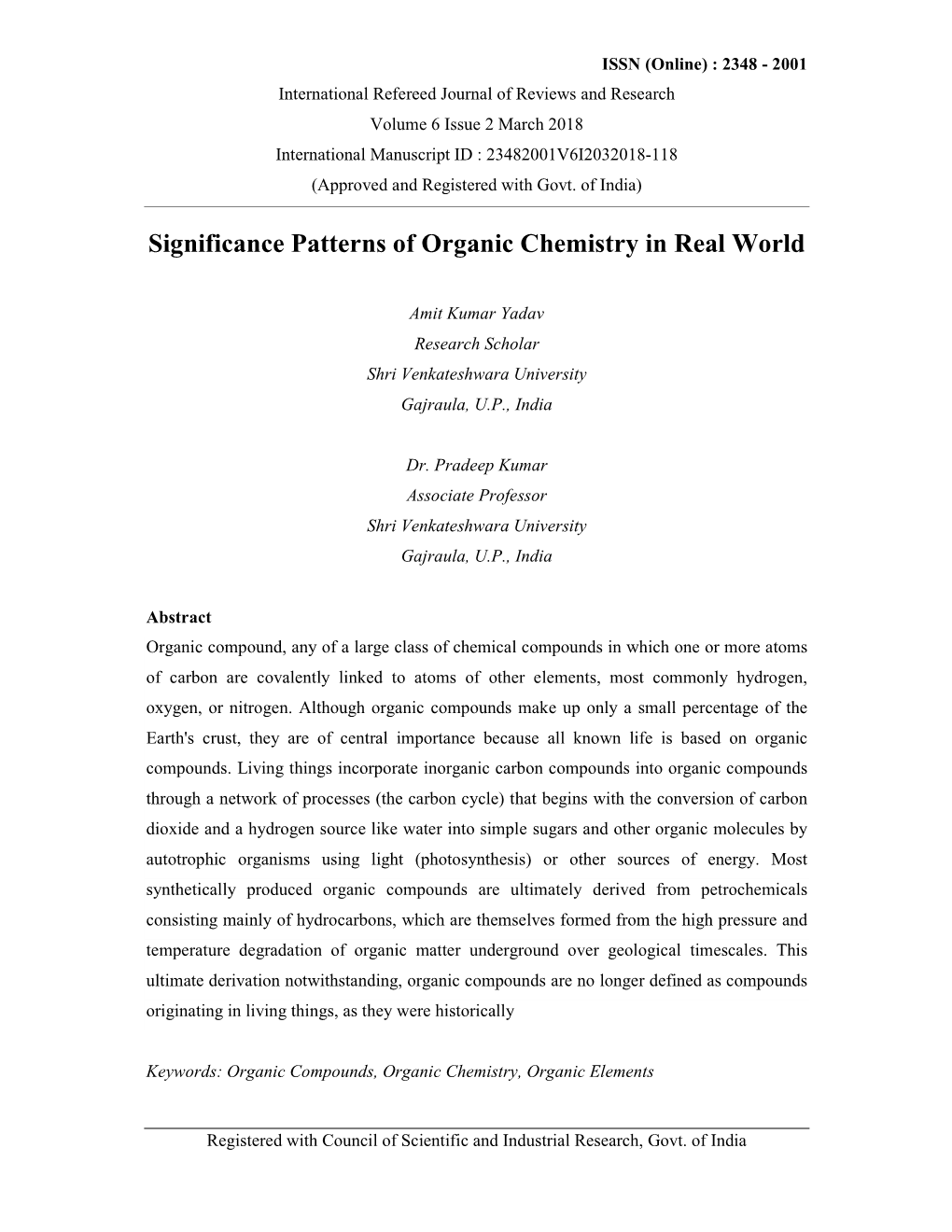 Significance Patterns of Organic Chemistry in Real World