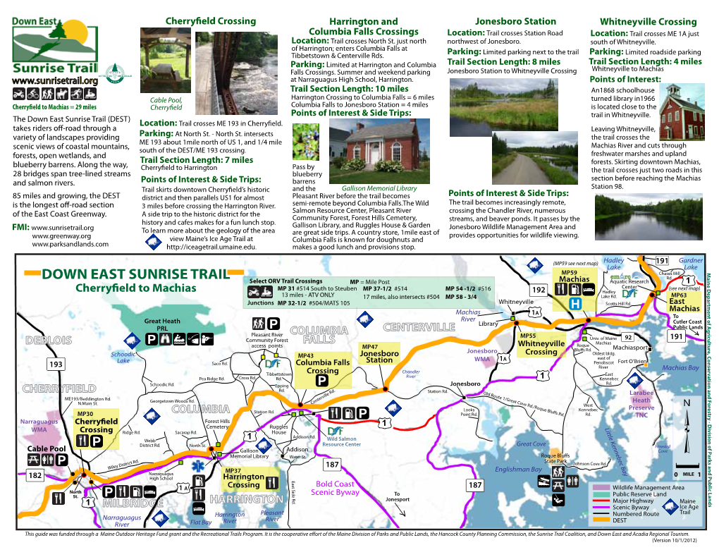 Down East Sunrise Trail (DEST) Location: Trail Crosses ME 193 in CherryEld