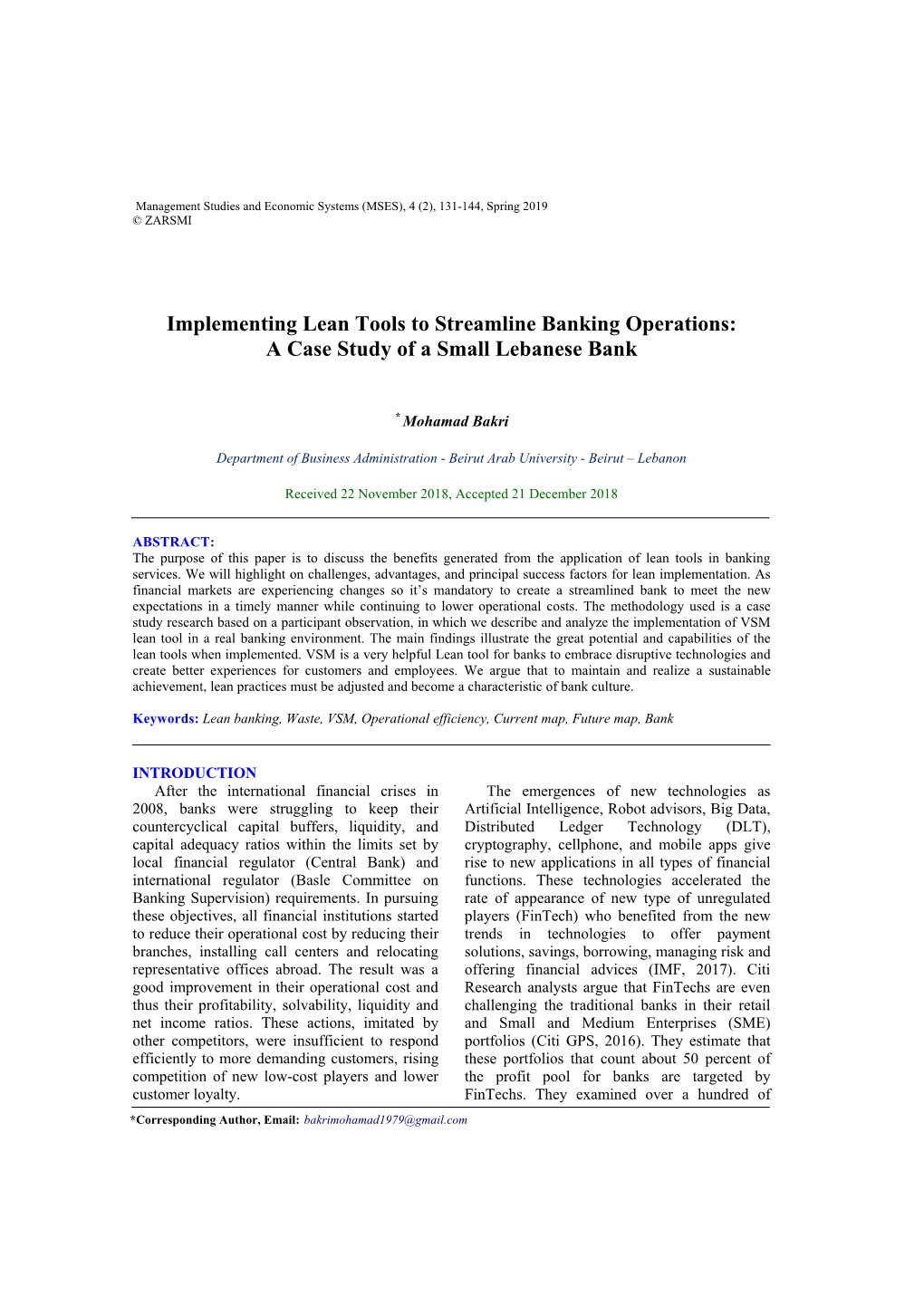 Implementing Lean Tools to Streamline Banking Operations: a Case Study of a Small Lebanese Bank