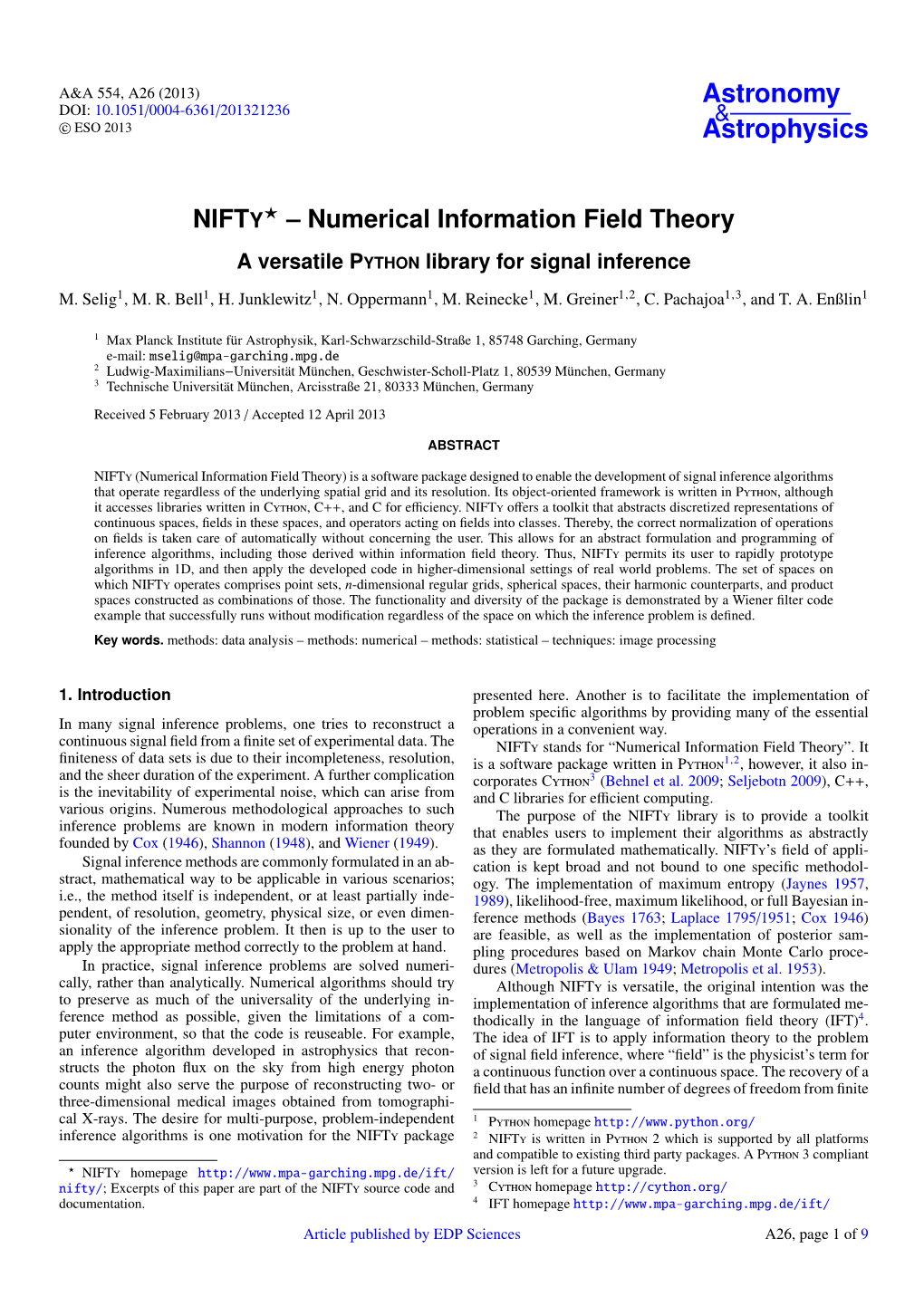 NIFTY – Numerical Information Field Theory⋆