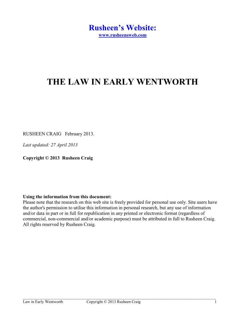 The Law in Early Wentworth