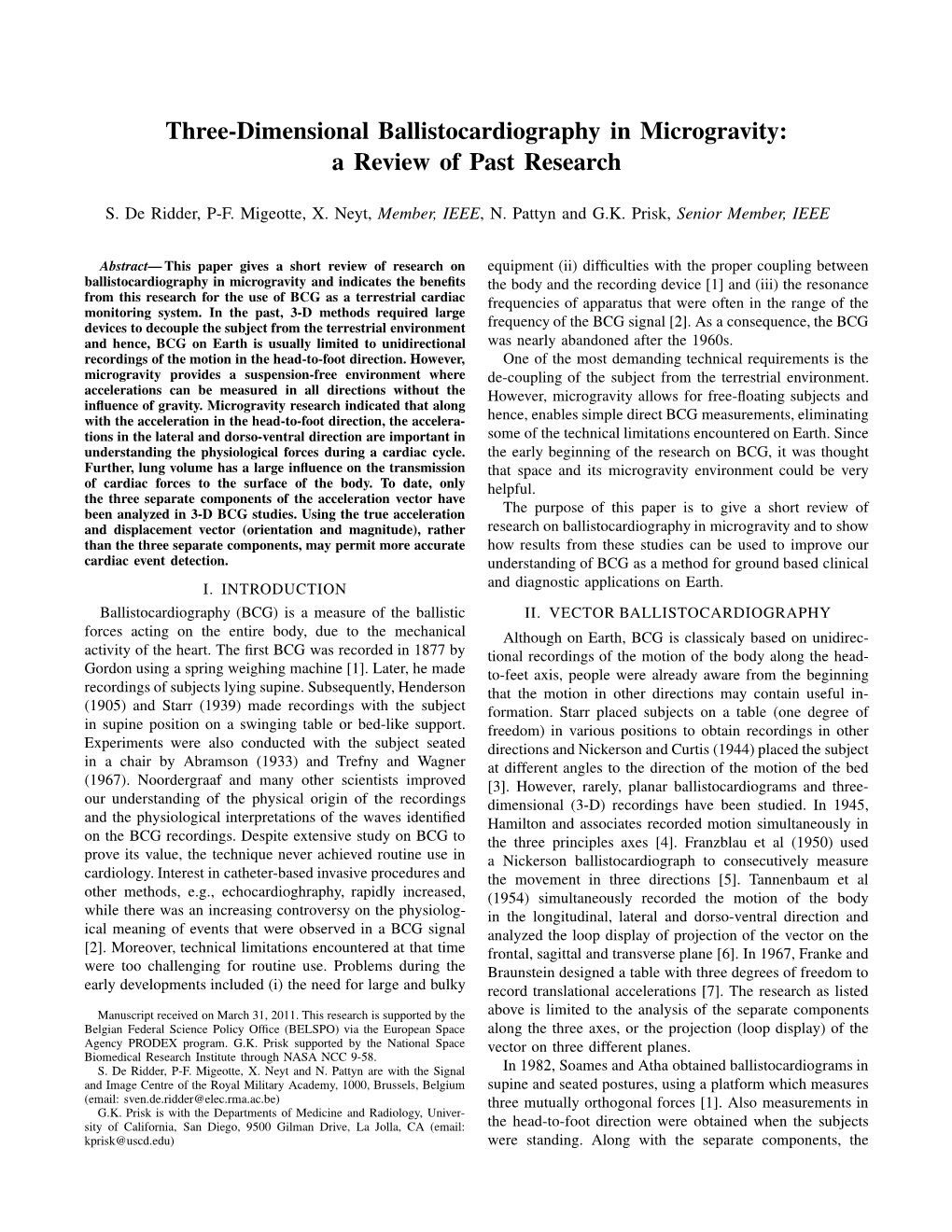 Three-Dimensional Ballistocardiography in Microgravity: a Review of Past Research