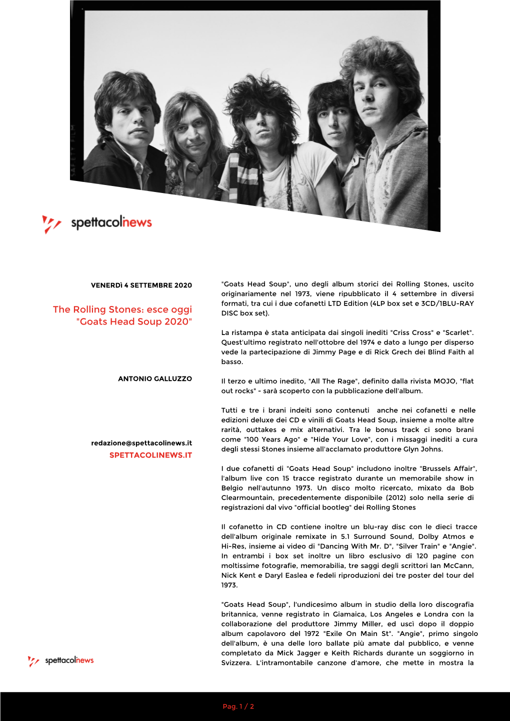 The Rolling Stones: Esce Oggi "Goats Head Soup 2020"