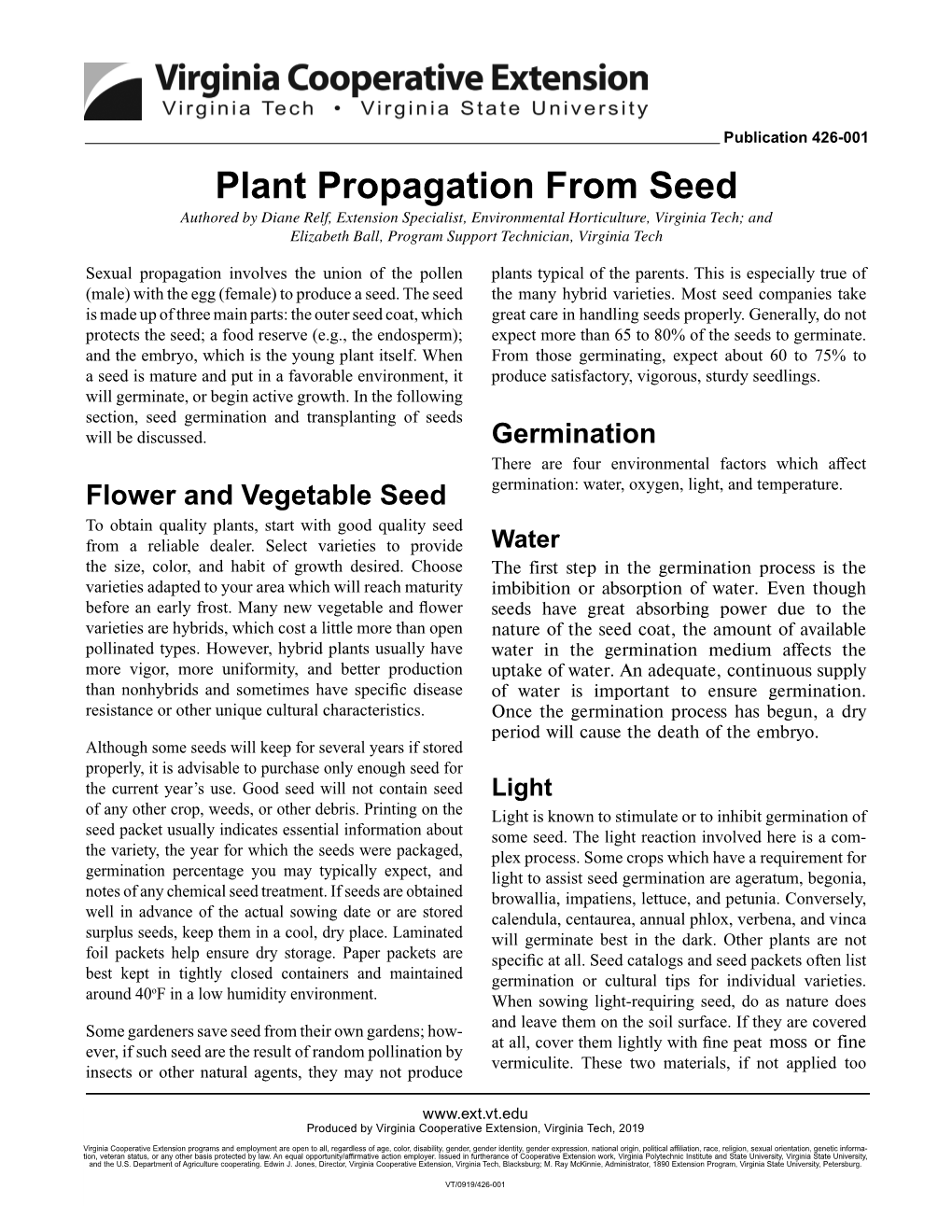Plant Propagation from Seed