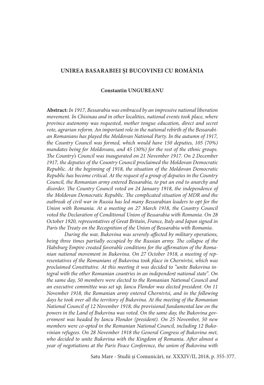 Unirea Basarabiei Și Bucovinei Cu România