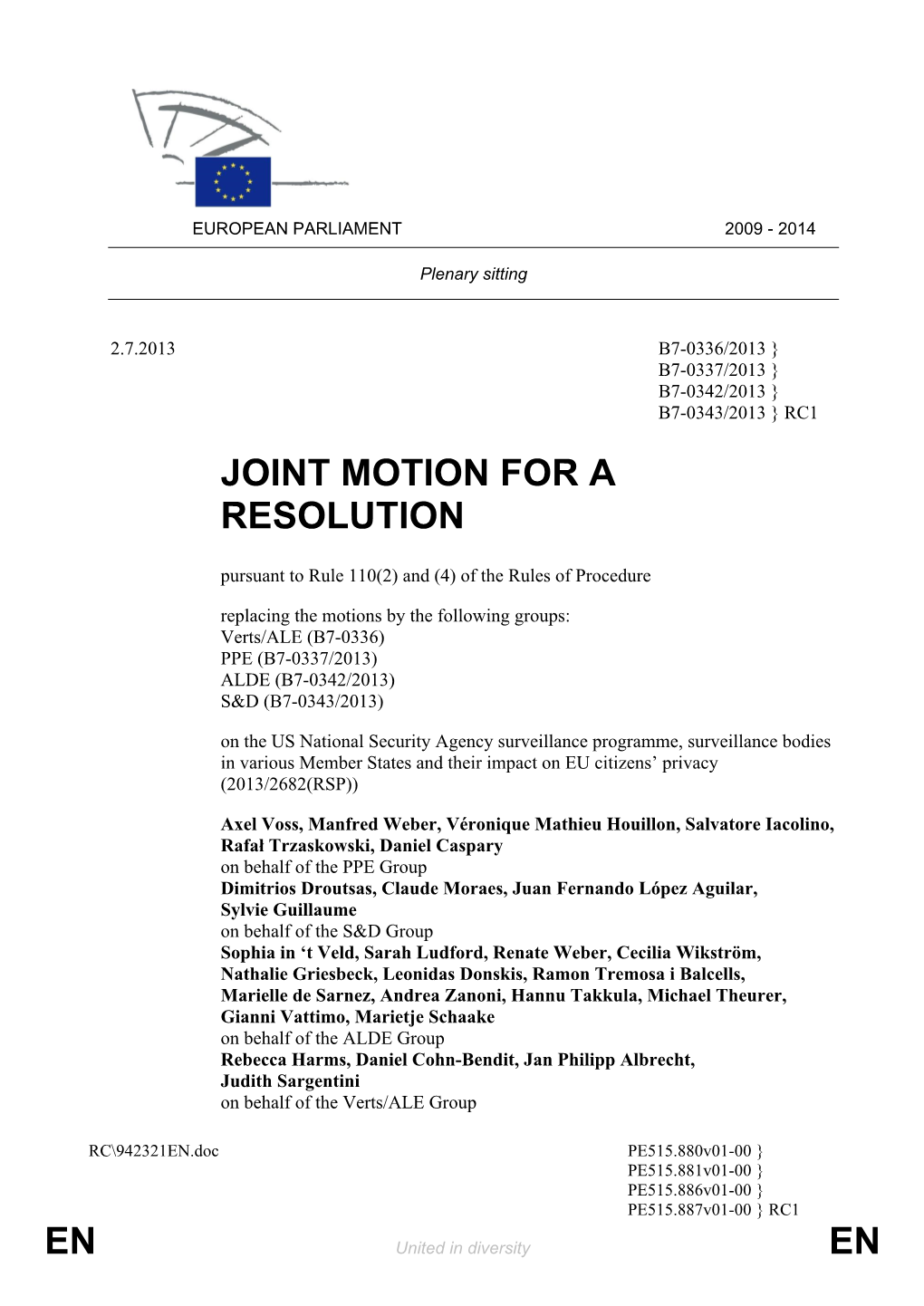 En En Joint Motion for a Resolution