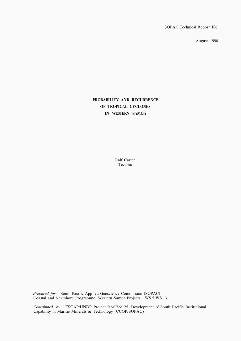 Probability and Recurrence of Tropical Cyclones in Western Samoa