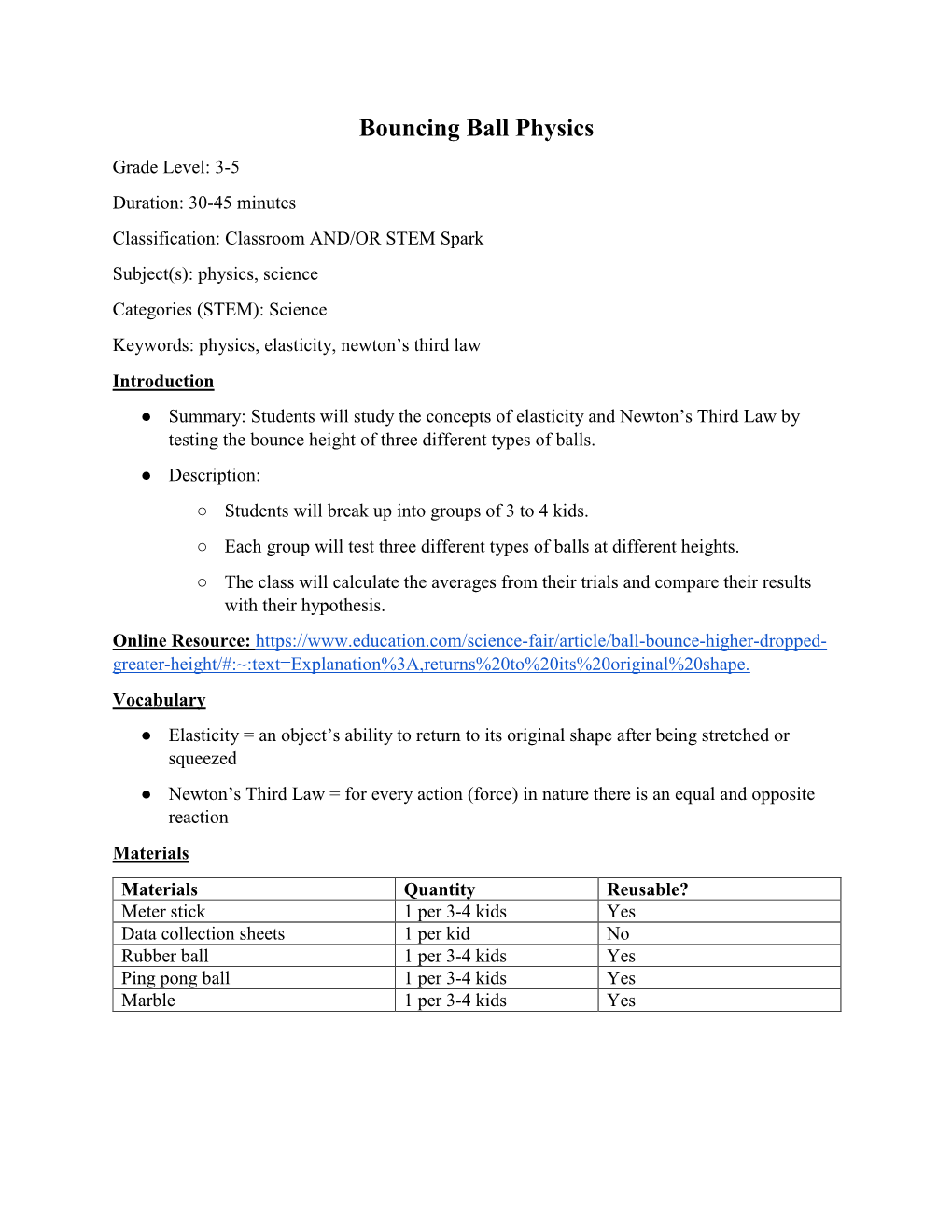 Bouncing Ball Physics (PDF)