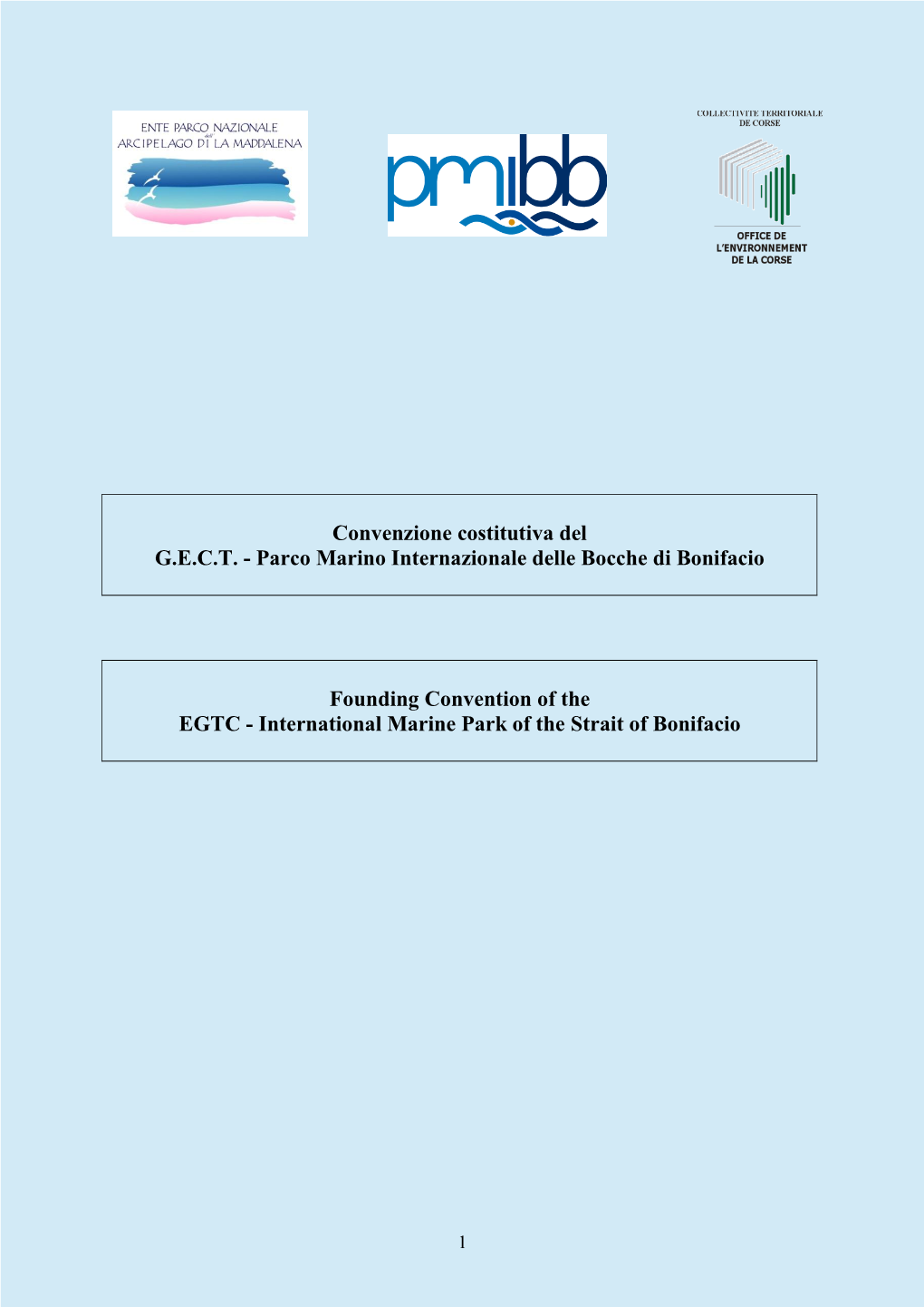 Convenzione Costitutiva Del G.E.C.T. - Parco Marino Internazionale Delle Bocche Di Bonifacio