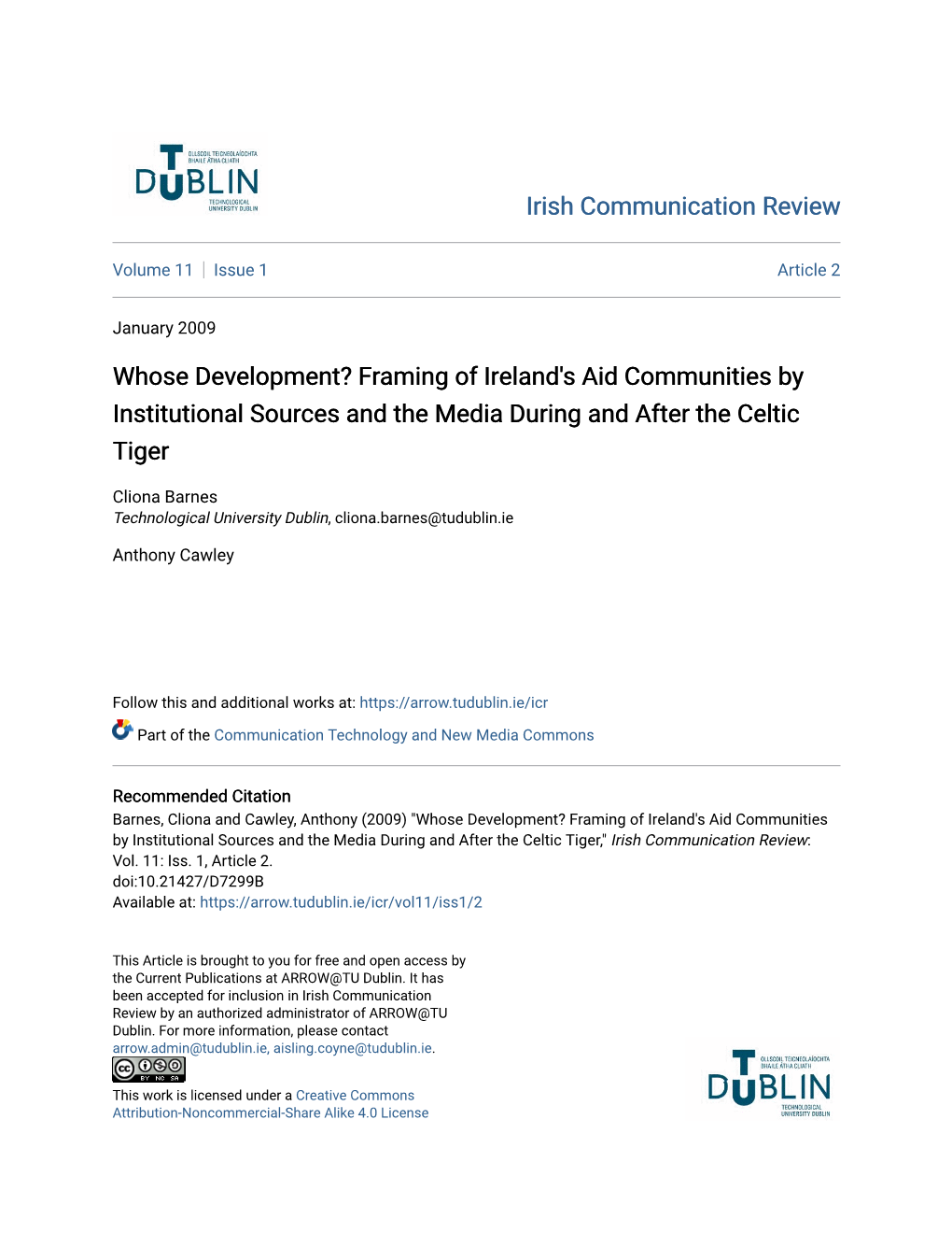Framing of Ireland's Aid Communities by Institutional Sources and the Media During and After the Celtic Tiger
