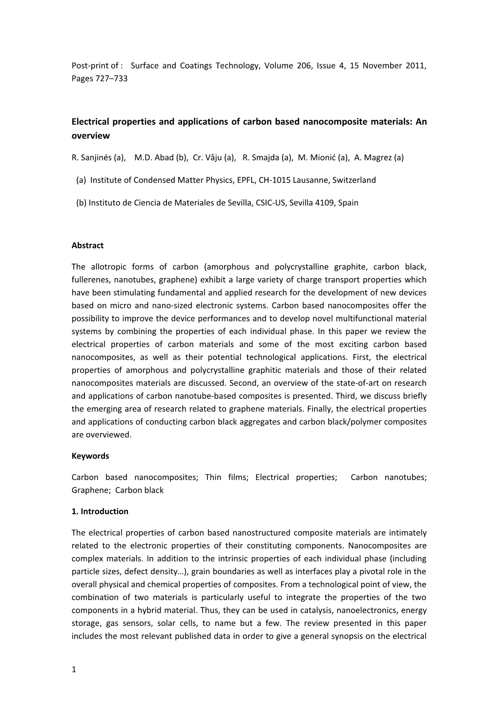 Electrical Properties and Applications of Carbon Based Nanocomposite Materials: an Overview