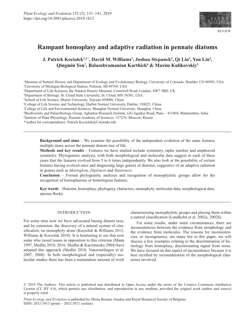 Rampant Homoplasy and Adaptive Radiation in Pennate Diatoms