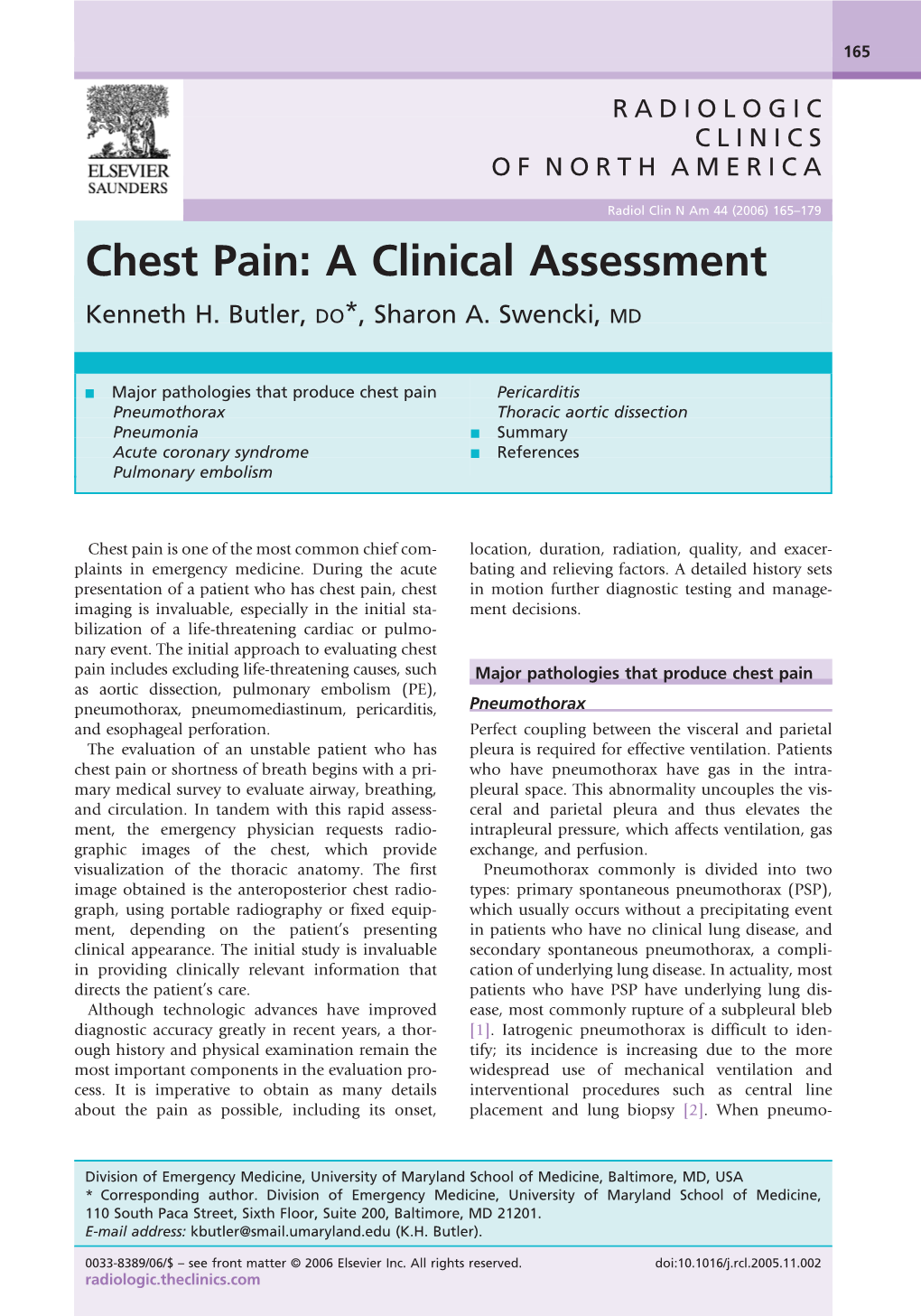 Chest Pain: a Clinical Assessment