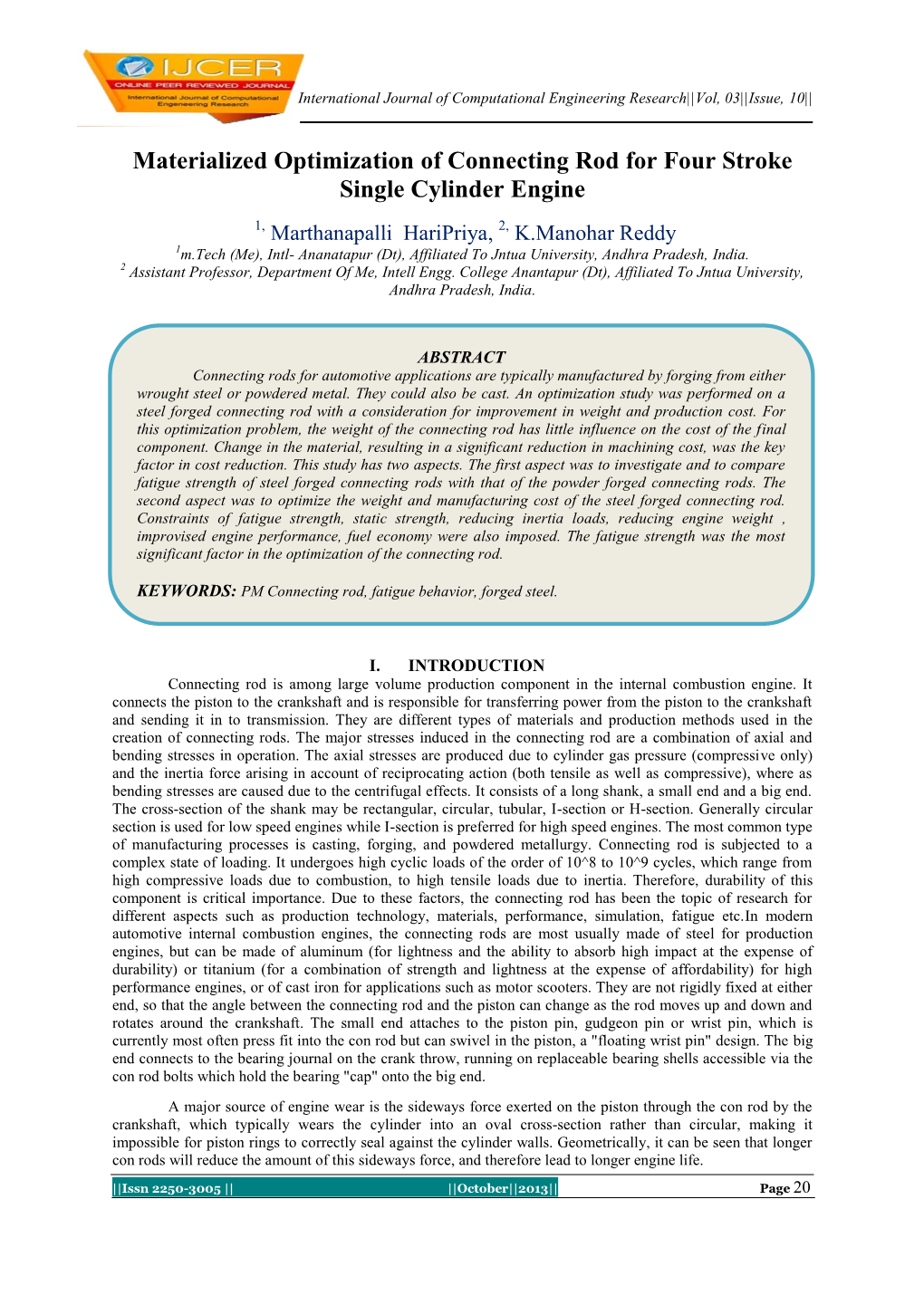 Materialized Optimization of Connecting Rod for Four Stroke Single Cylinder Engine