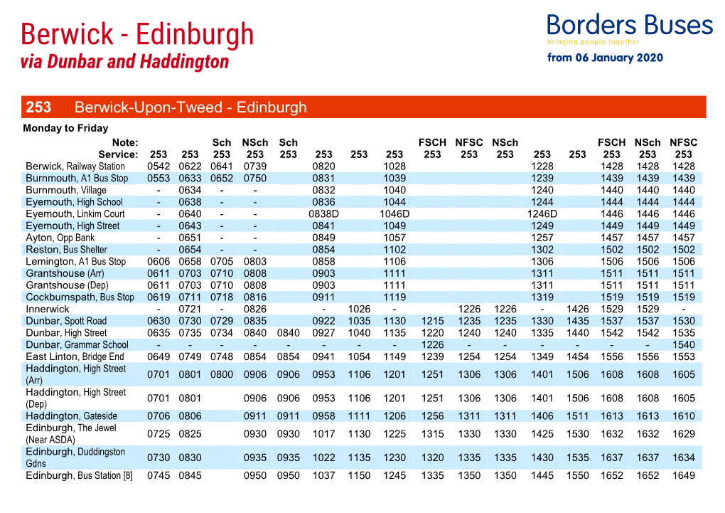 Berwick - Edinburgh Via Dunbar and Haddington from 06 January 2020