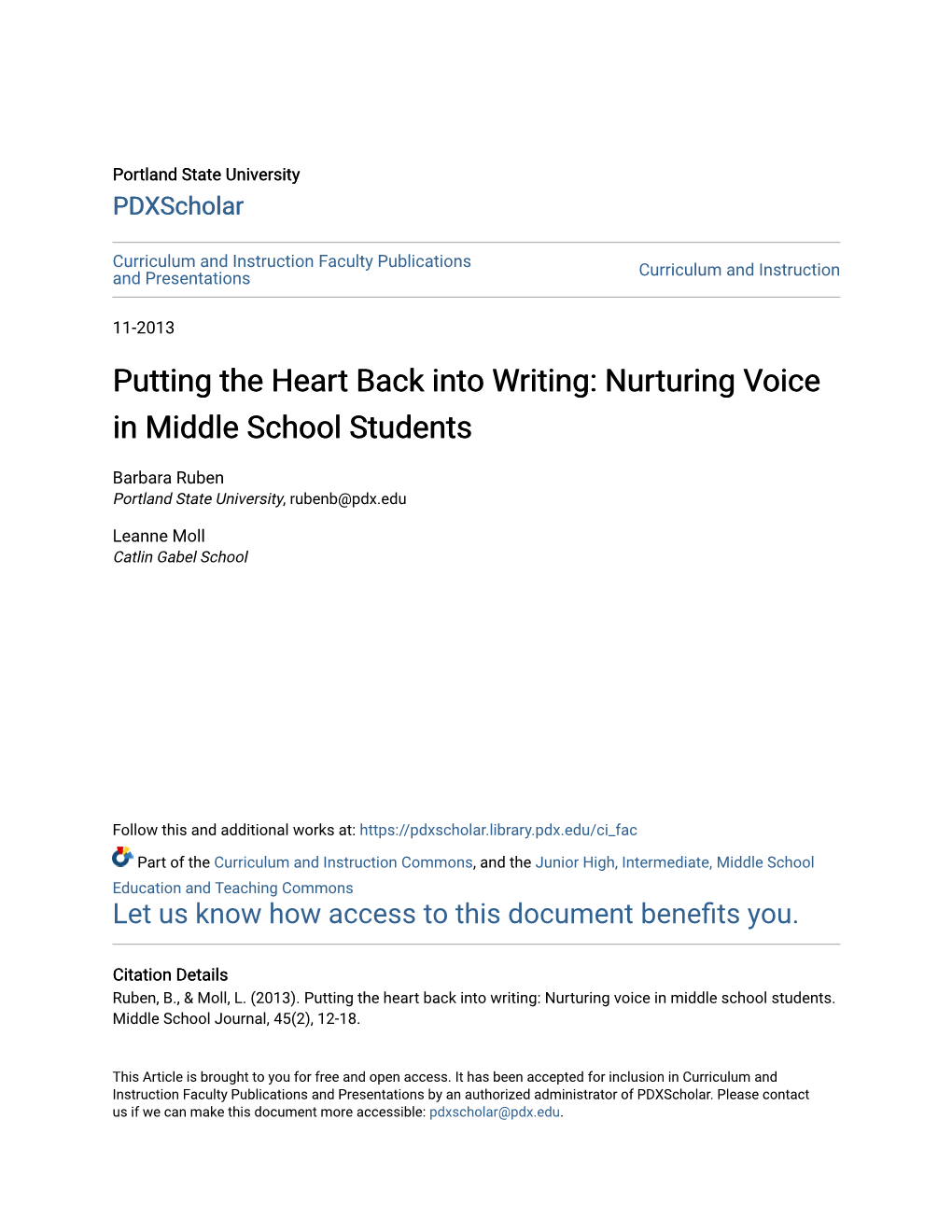 Nurturing Voice in Middle School Students
