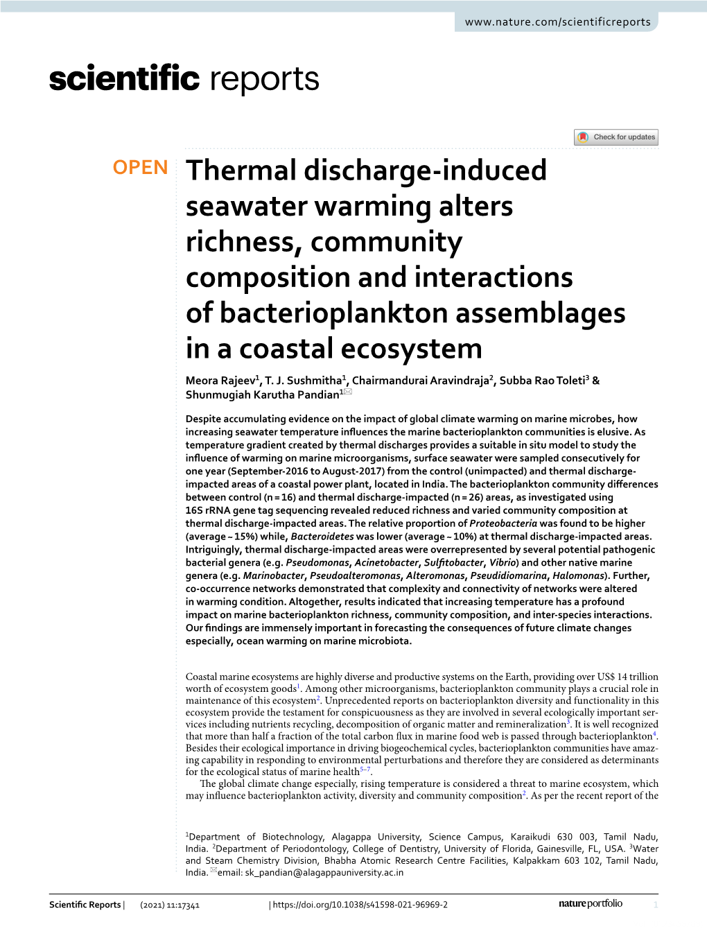 Thermal Discharge-Induced Seawater Warming Alters Richness, Community