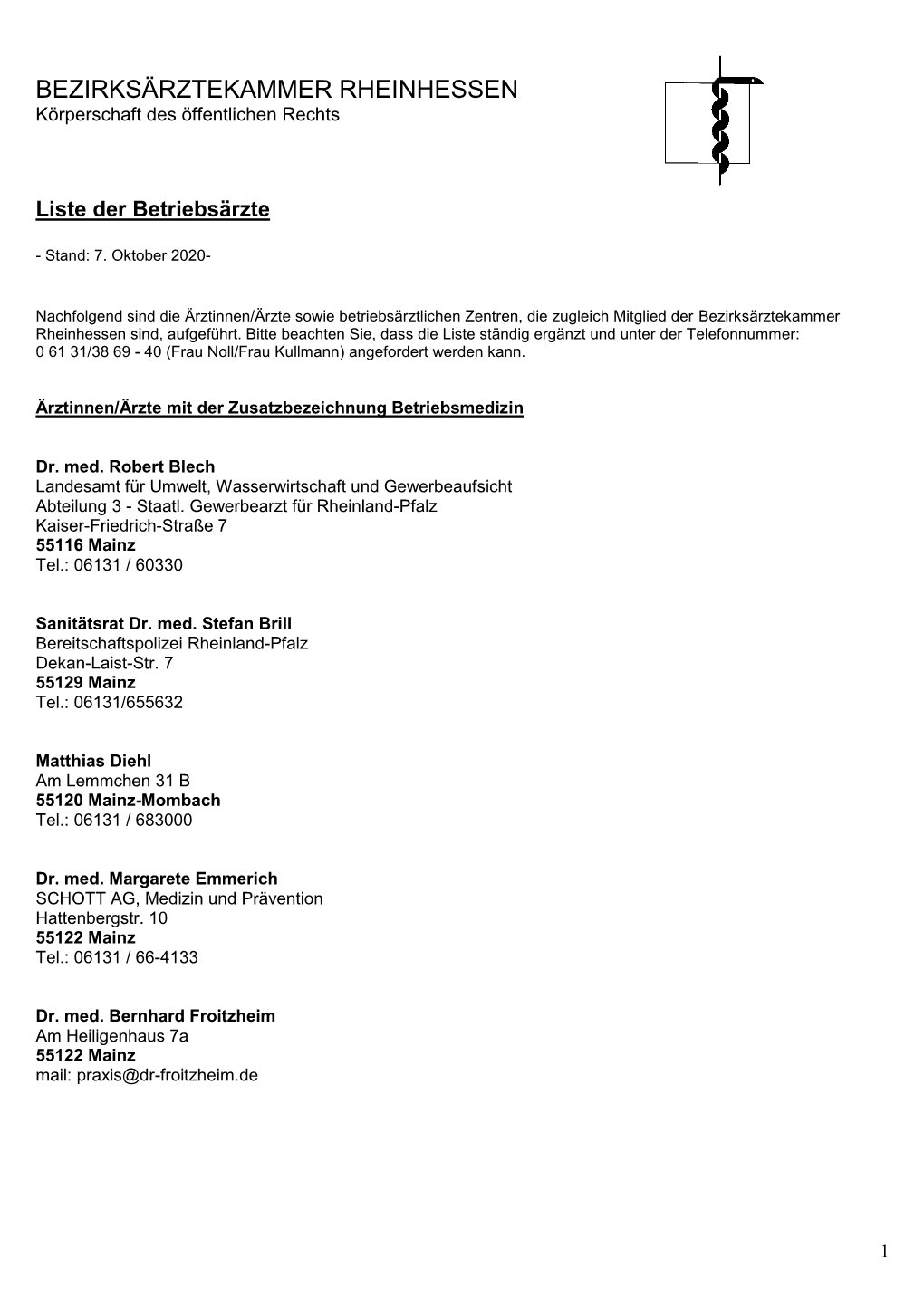 Liste Der Betriebsärzte