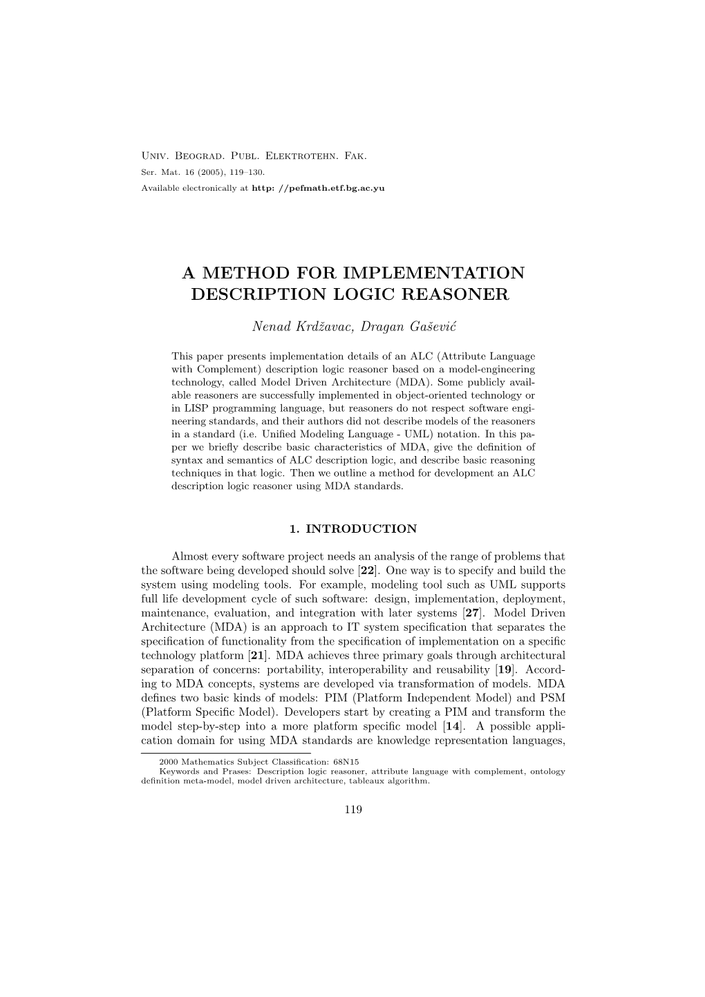 A Method for Implementation Description Logic Reasoner