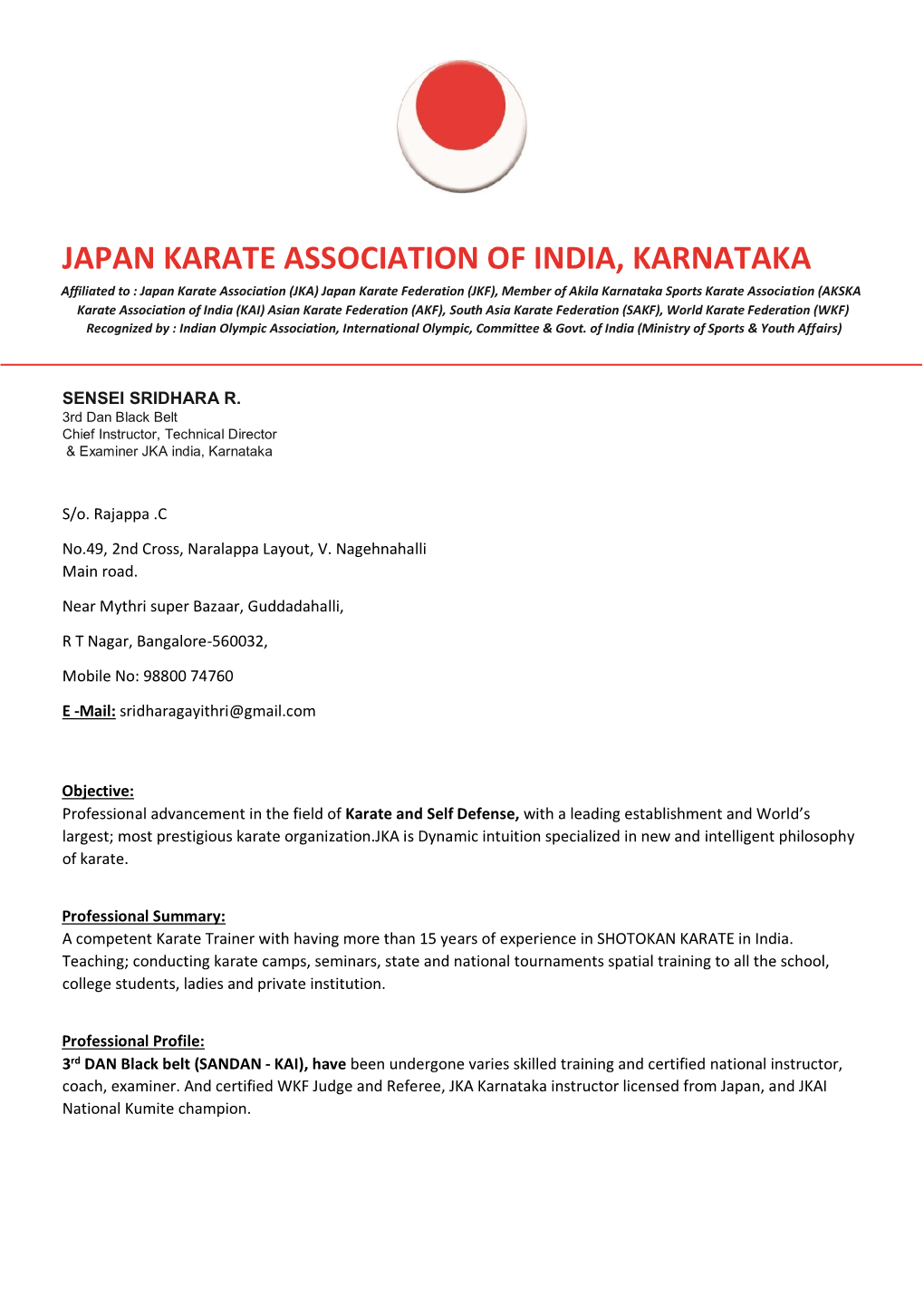 Japan Karate Association of India, Karnataka