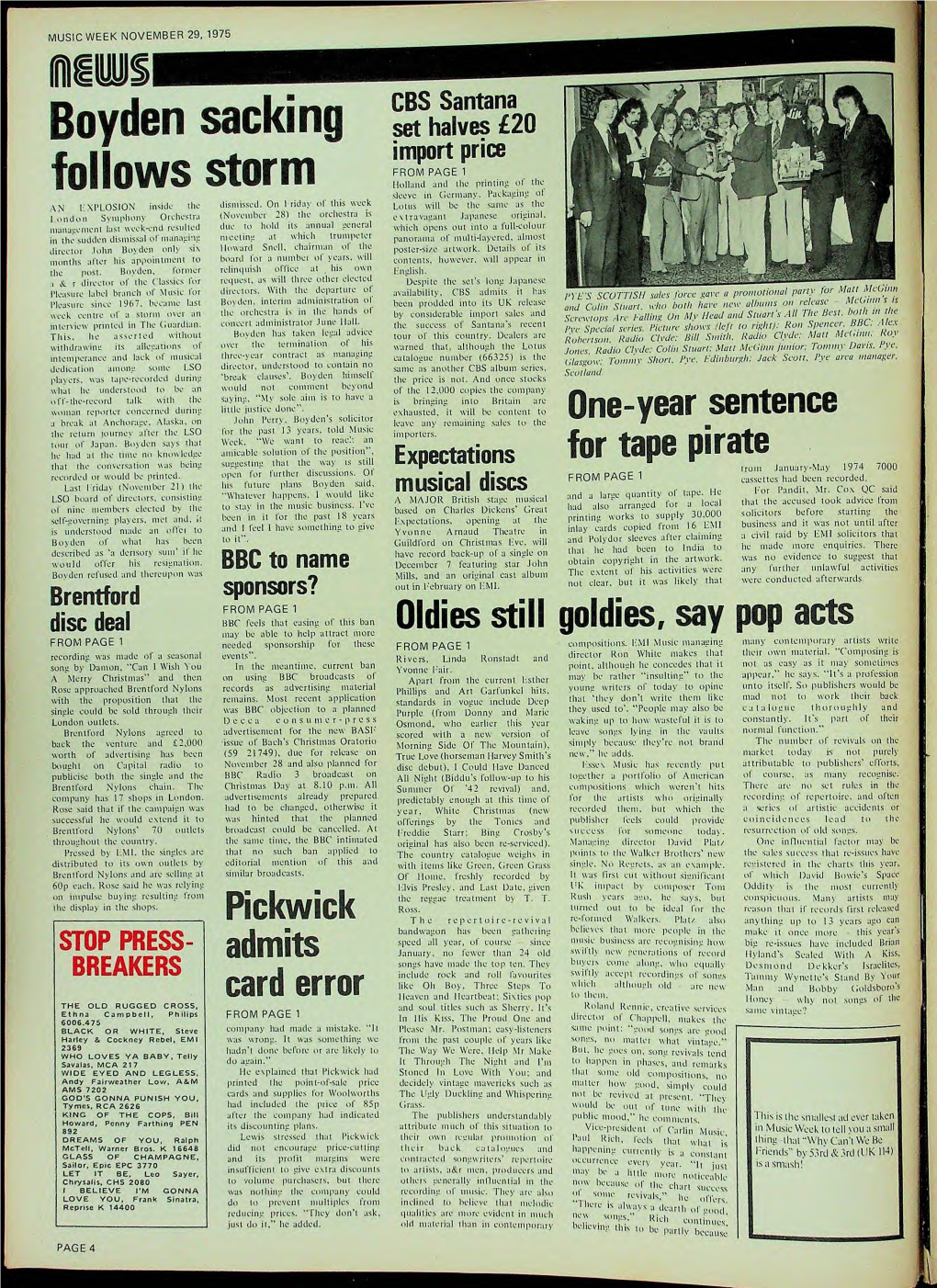 MUSIC WEEK NOVEMBER 29, 1975 Boyden Sacking Follows Storm