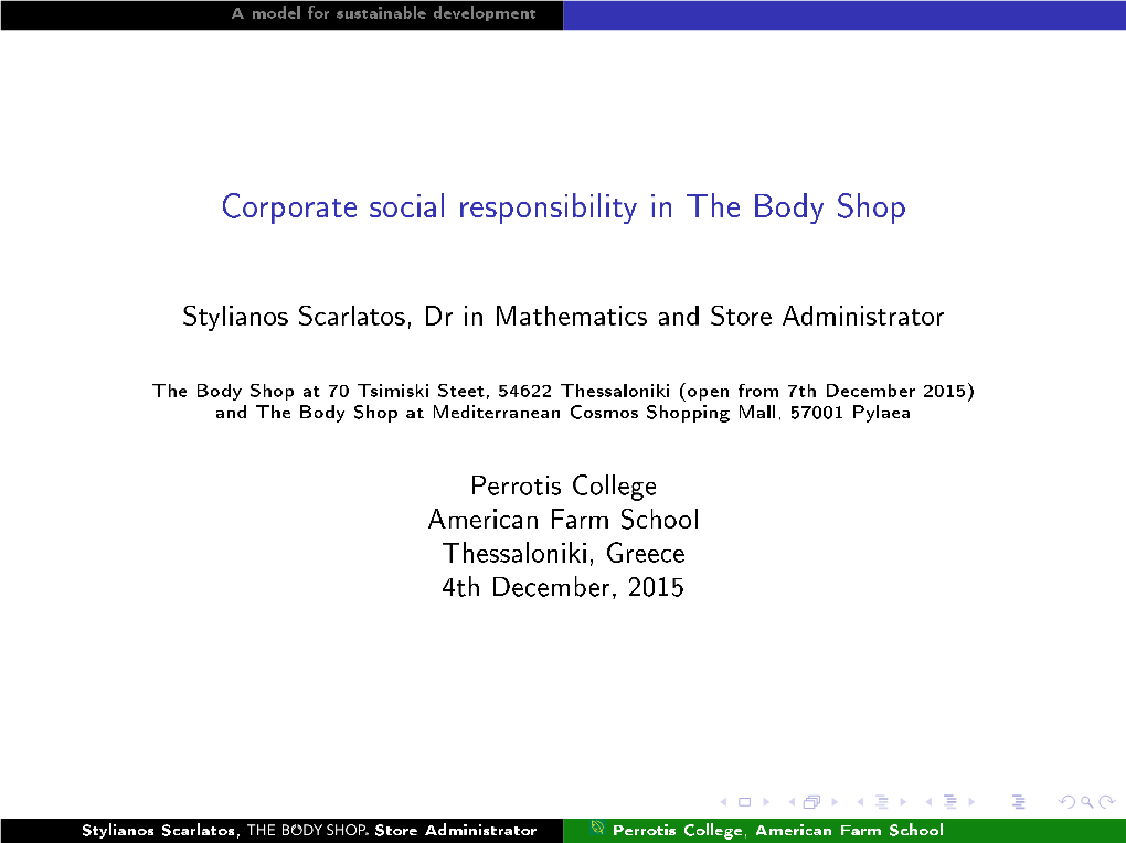 Corporate Social Responsibility in the Body Shop