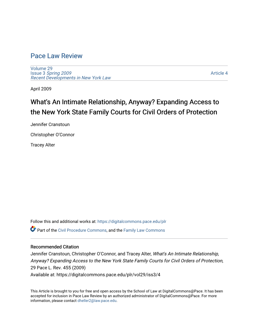 What's an Intimate Relationship, Anyway? Expanding Access to the New York State Family Courts for Civil Orders of Protection