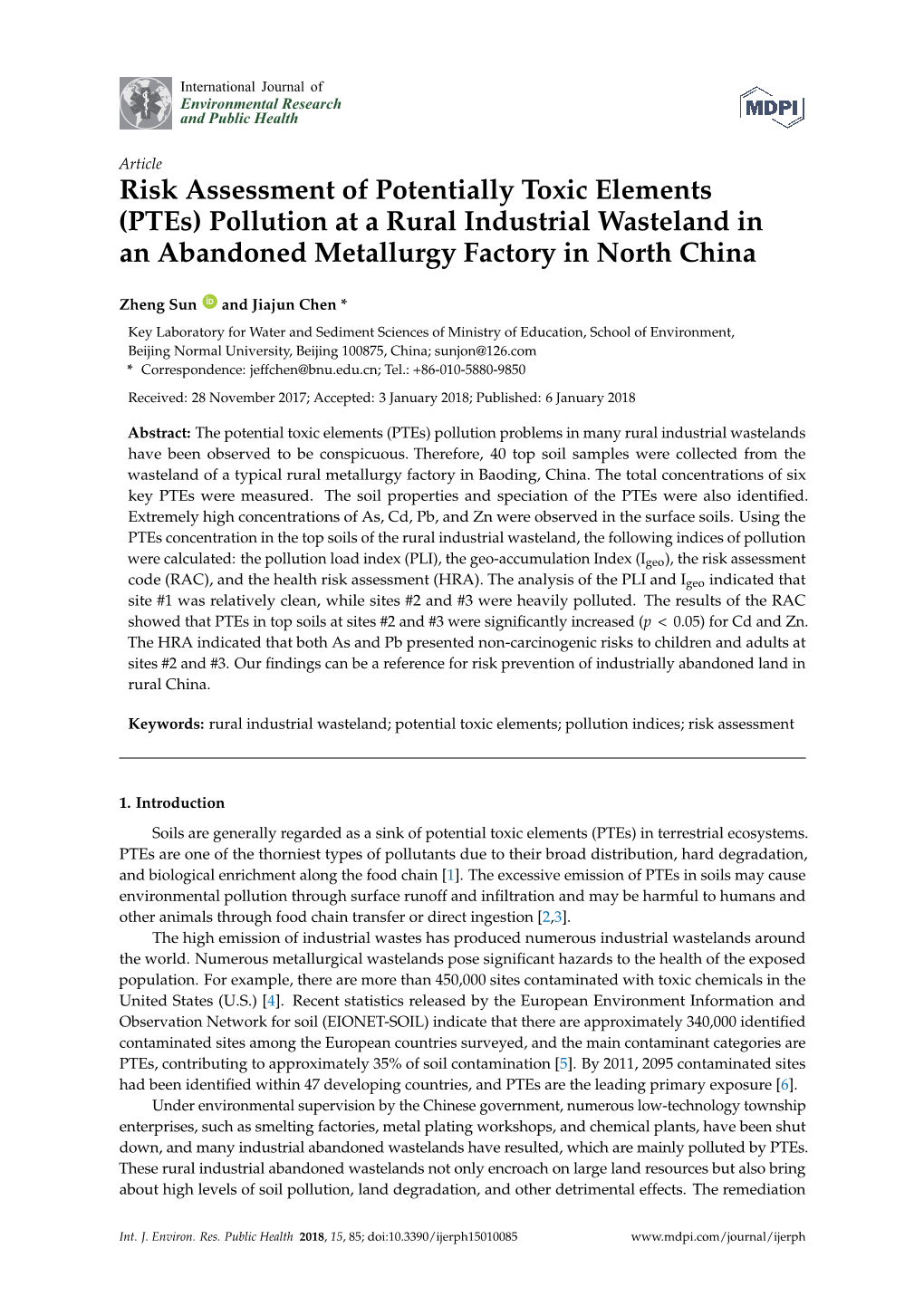 Risk Assessment of Potentially Toxic Elements (Ptes) Pollution at a Rural Industrial Wasteland in an Abandoned Metallurgy Factory in North China