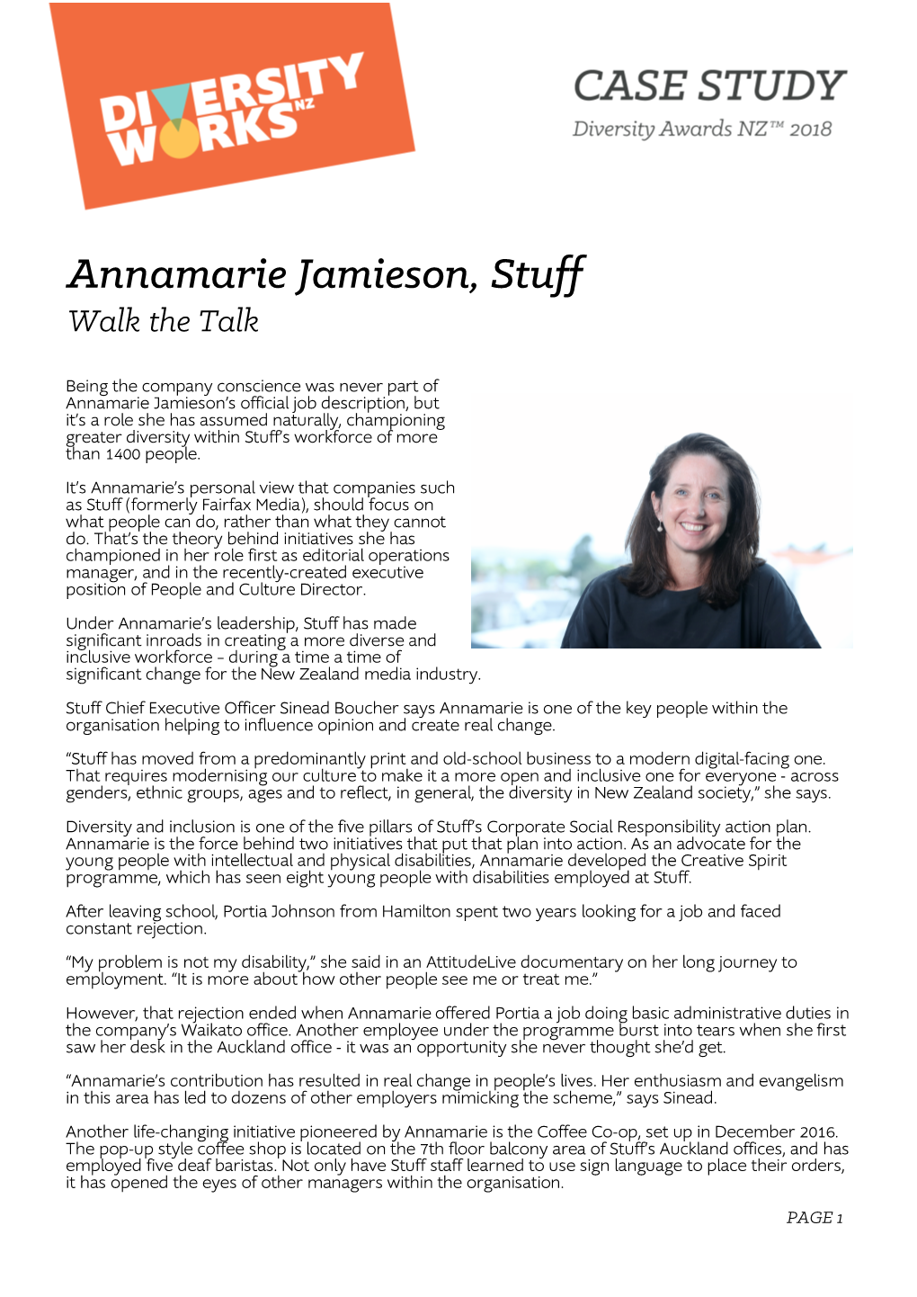 Annamarie Jamieson, Stuff Walk the Talk