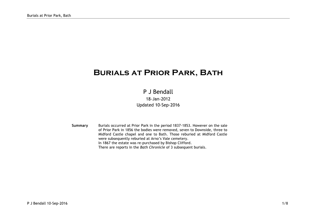 Burials at Prior Park, Bath