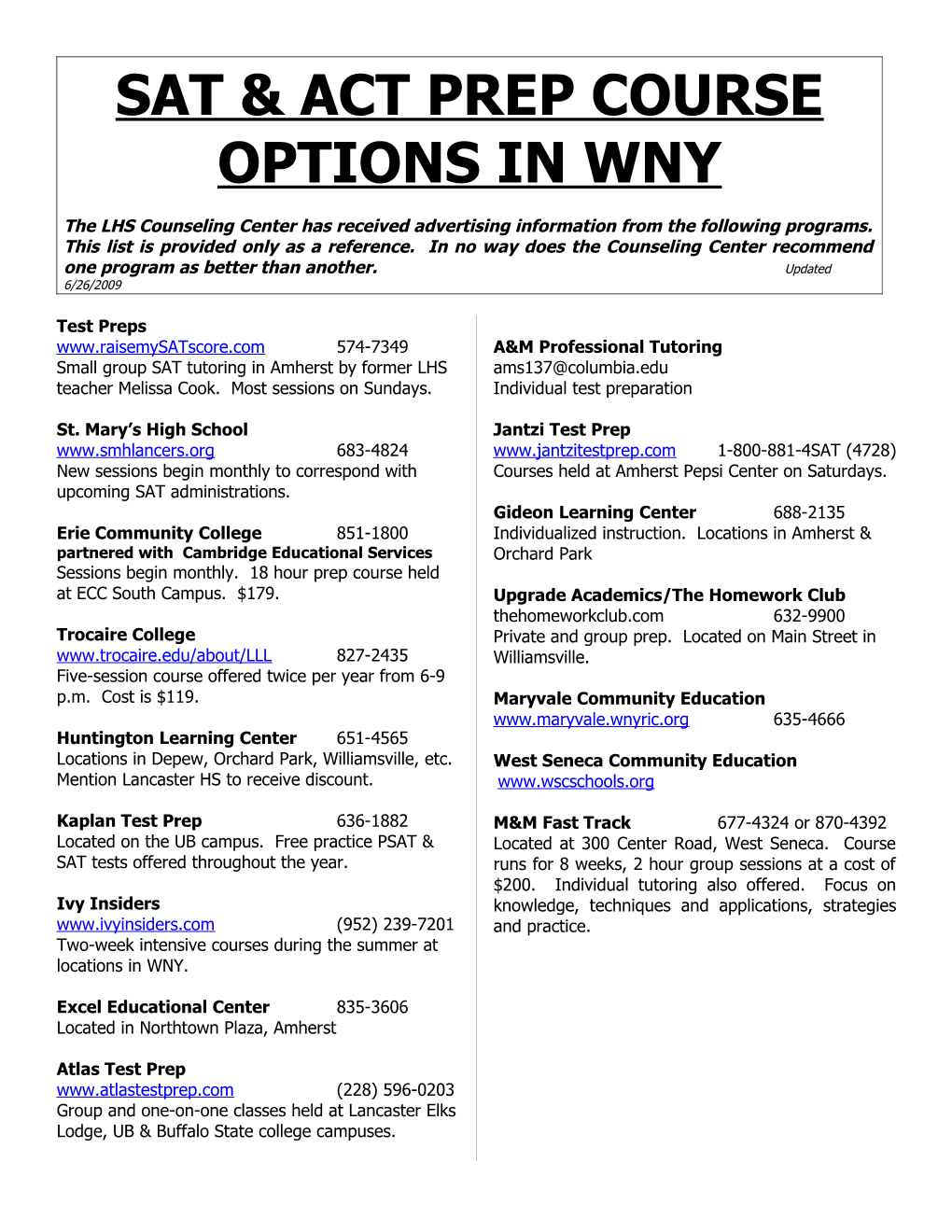 Sat & Act Prep Course Options