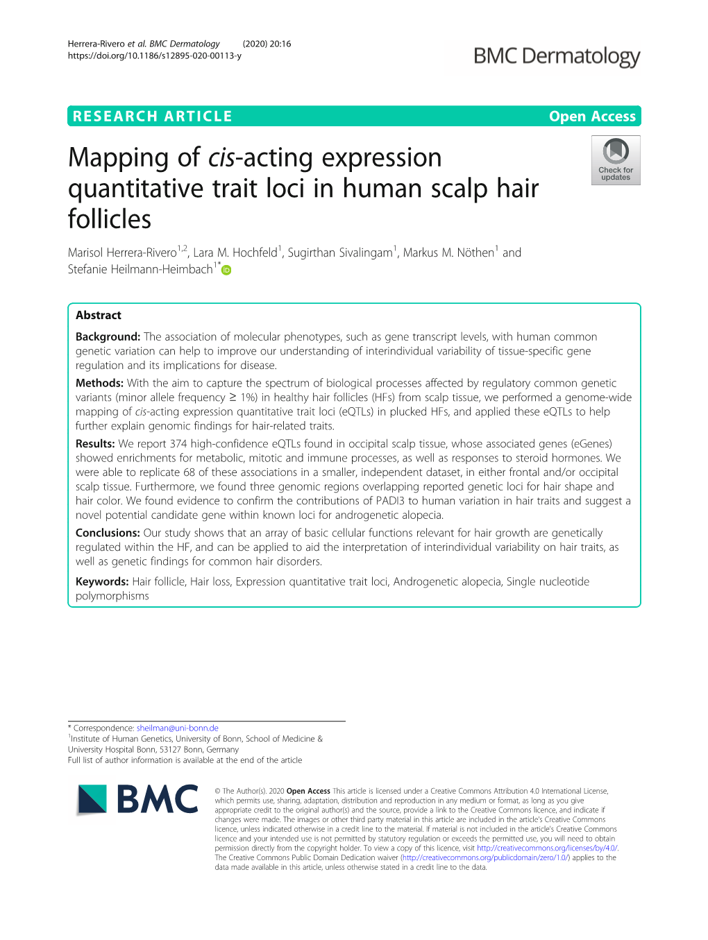 Mapping of Cis-Acting Expression Quantitative Trait Loci in Human Scalp Hair Follicles Marisol Herrera-Rivero1,2, Lara M