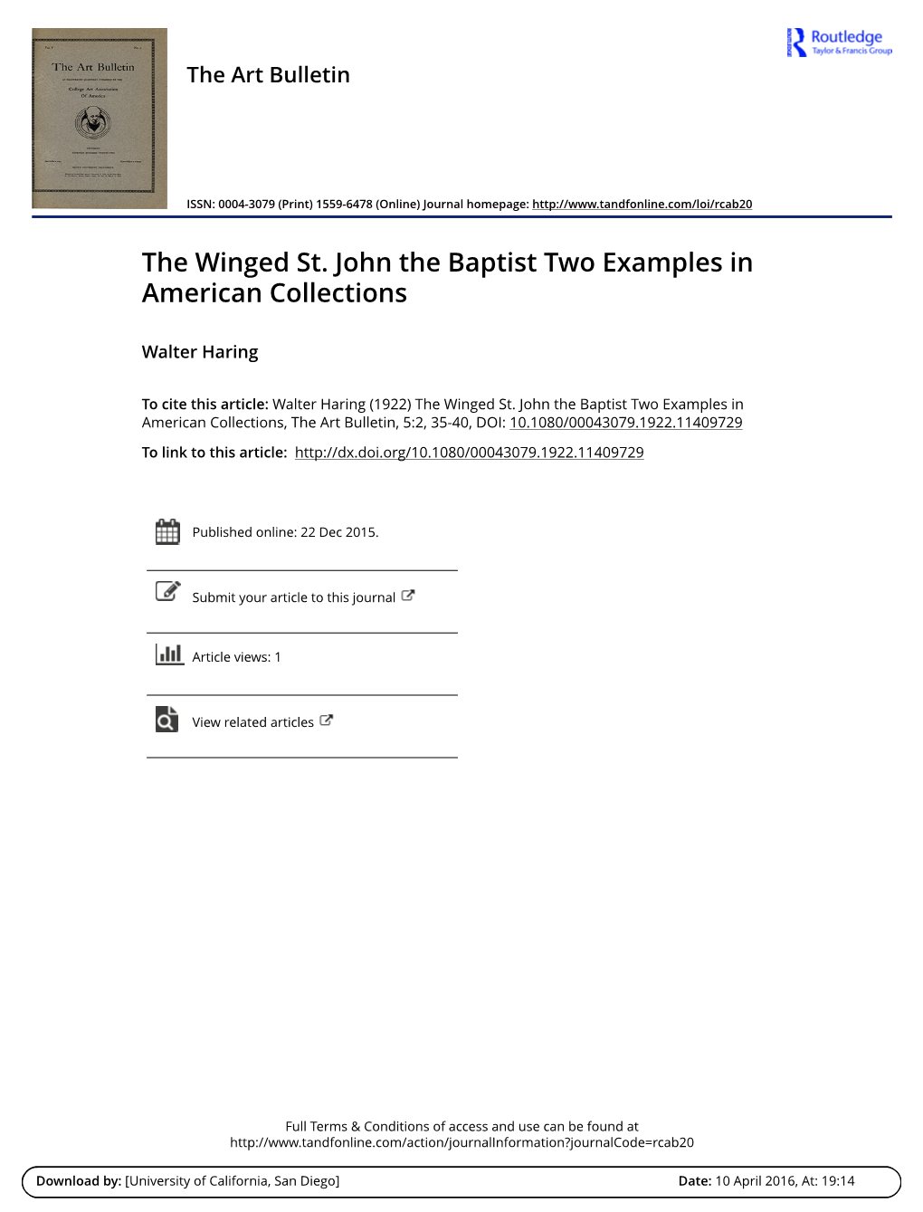 The Winged St. John the Baptist Two Examples in American Collections