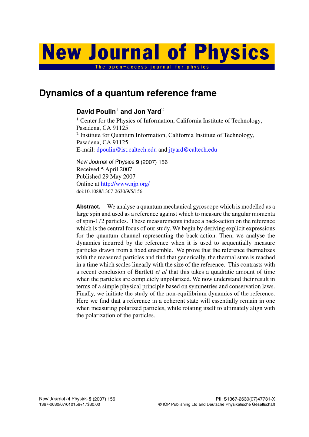 Dynamics of a Quantum Reference Frame