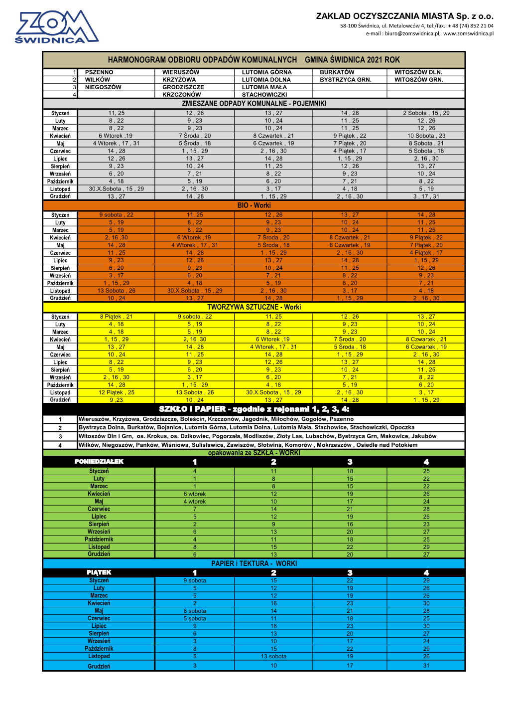 ZAKLAD OCZYSZCZANIA MIASTA Sp. Z O.O. HARMONOGRAM