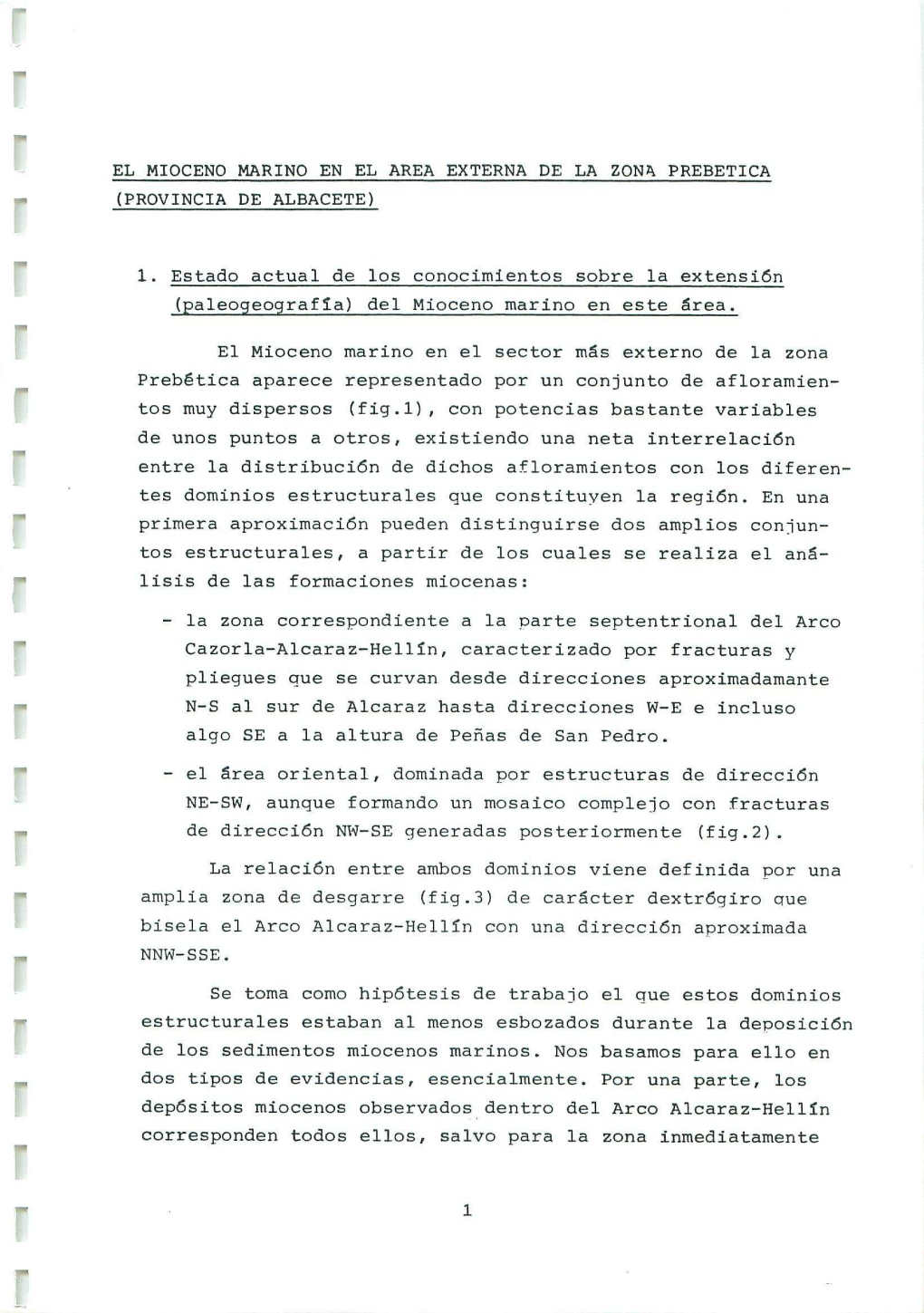 R EL MIOCENO MARINO EN EL AREA EXTERNA DE LA ZONA PREBETICA