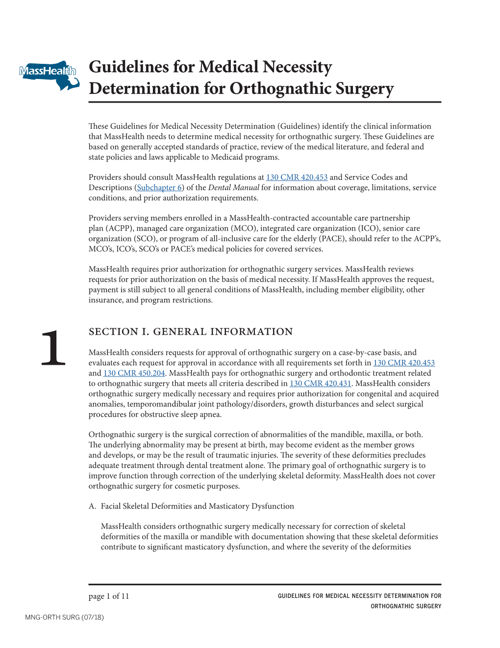 Guidelines for Medical Necessity Determination for Orthognathic Surgery