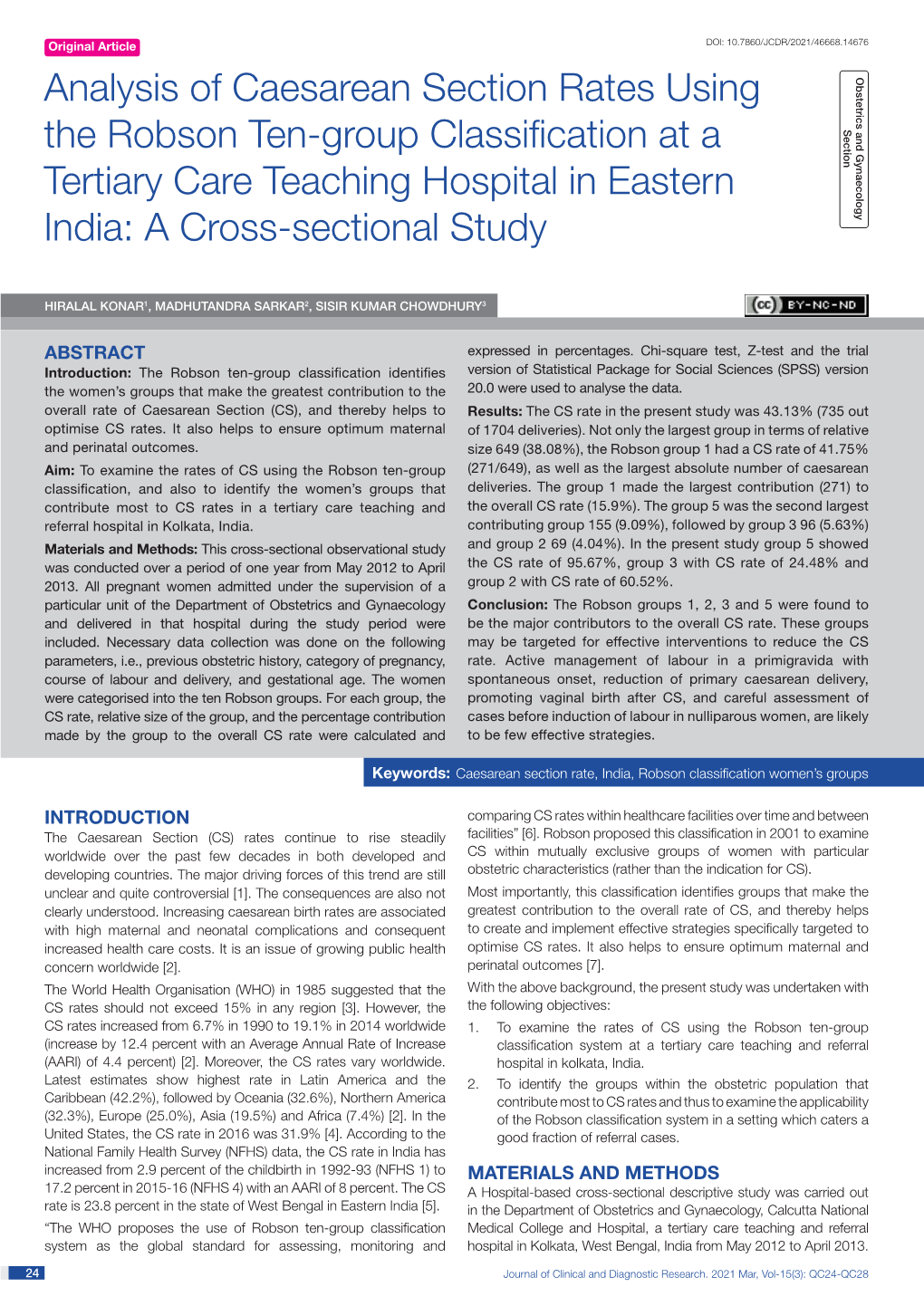 Analysis of Caesarean Section Rates Using the Robson Ten-Group