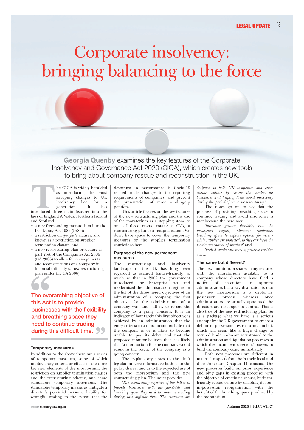Corporate Insolvency: Bringing Balancing to the Force