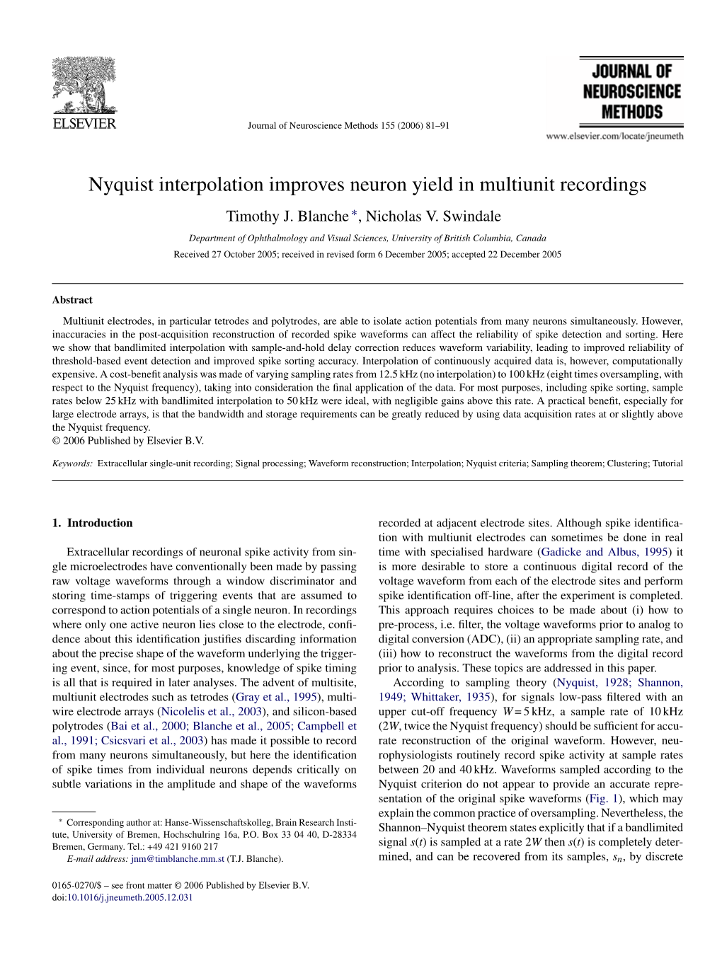 Nyquist Interpolation Improves Neuron Yield in Multiunit Recordings Timothy J