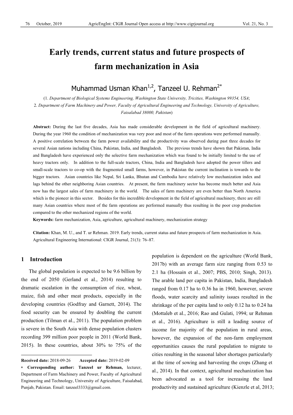 Early Trends, Current Status and Future Prospects of Farm Mechanization in Asia