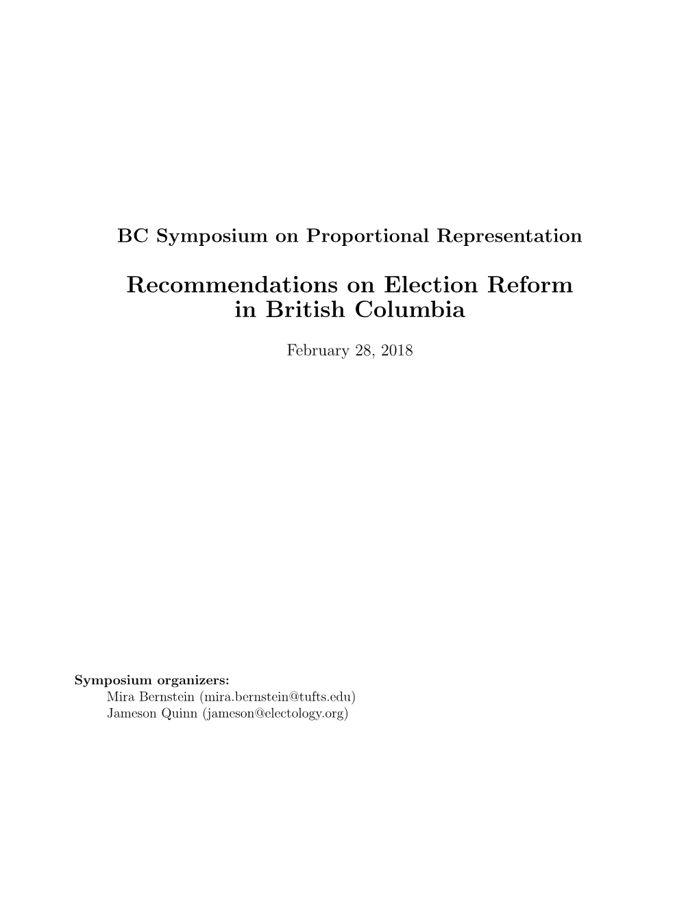 BC Symposium on Proportional Representation