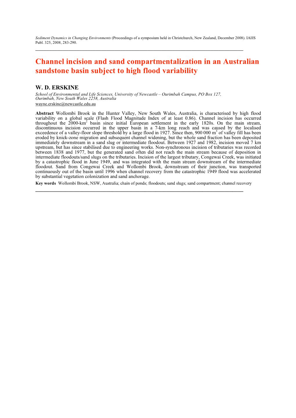 Channel Incision and Sand Compartmentalization in an Australian Sandstone Basin Subject to High Flood Variability