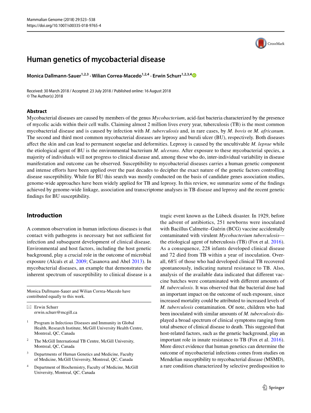 Human Genetics of Mycobacterial Disease