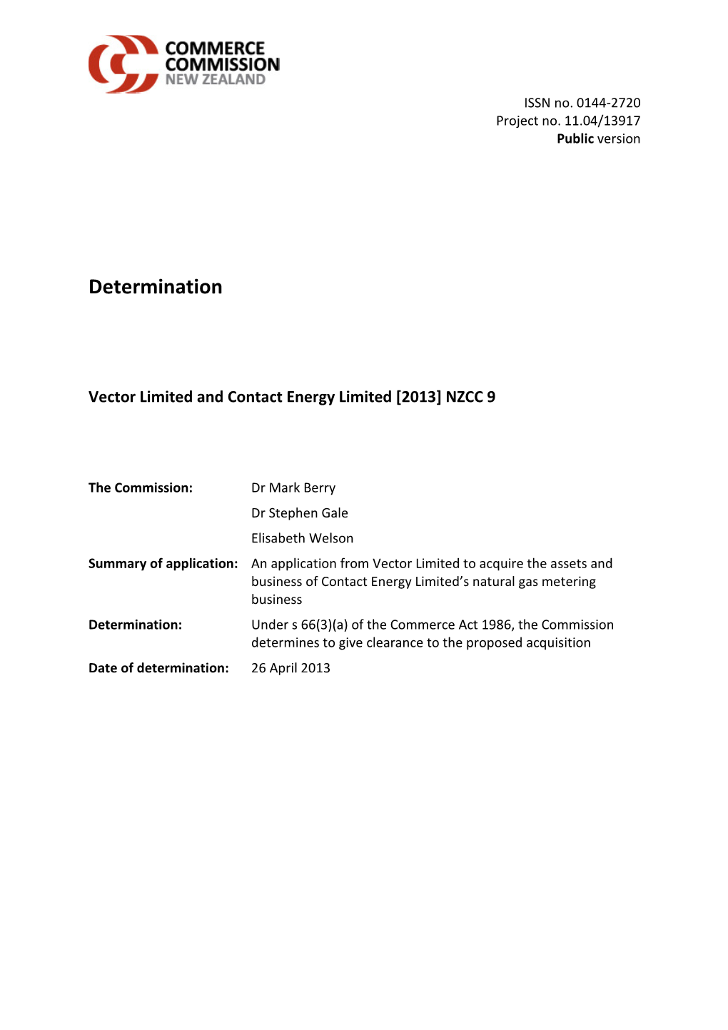 NZCC 9 Vector Limited and Contact Energy