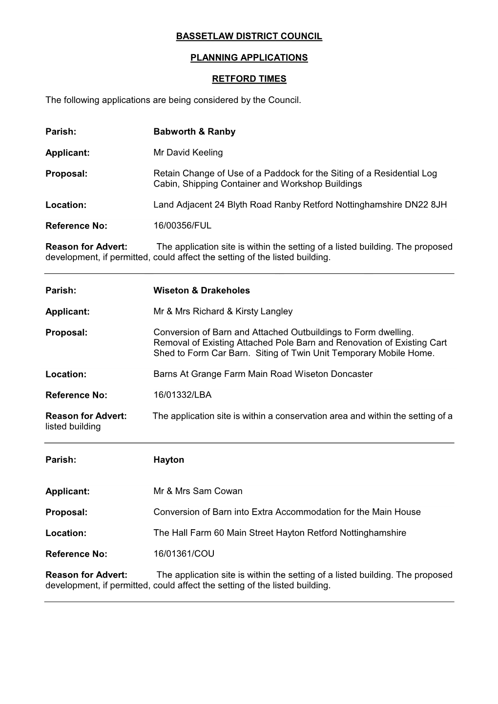 Bassetlaw Open Data