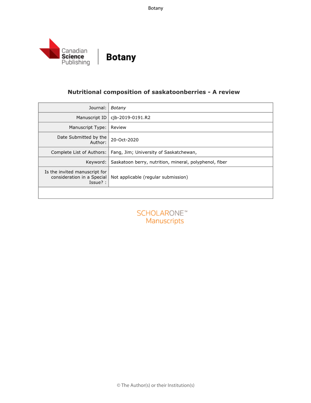 Nutritional Composition of Saskatoonberries - a Review