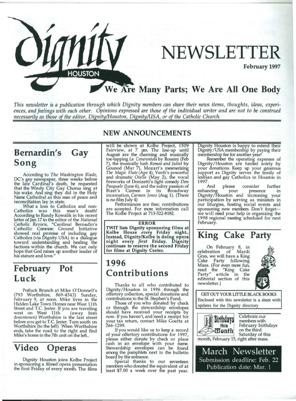 NEWSLETTER February 1997